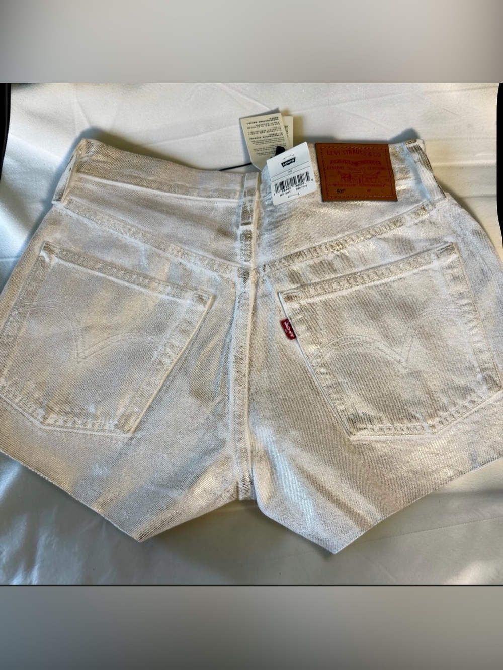 Levi's Silver Metallic 501 High-Rise Jean Shorts - Picture 2 of 6